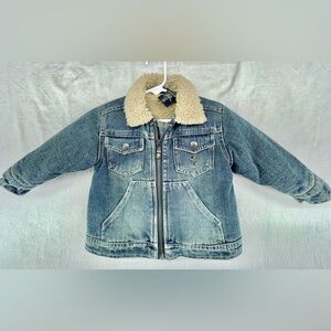 US Polo Asso Toddler Boy Girl 12mo Fleece Lined Denim Jean Jacket Sherpa Coat